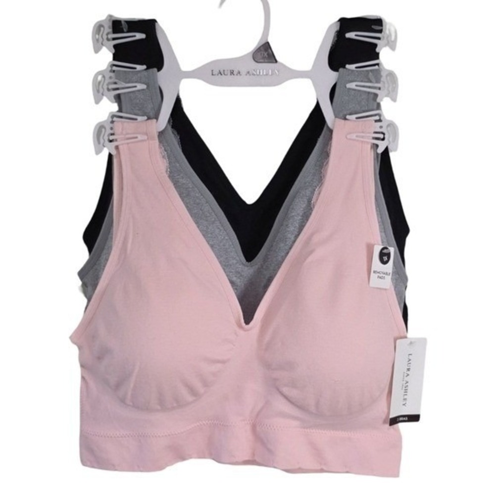 Laura Ashley Comfy 3pk Bras Bralettes Active Lounge Athletic Puss‎ Size Lace 2X